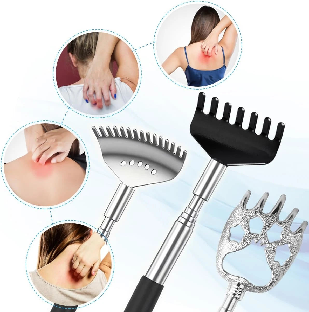 Back Scratcher Set 3 Pc Telescoping Metal Extendable Massager Gift for Men Women