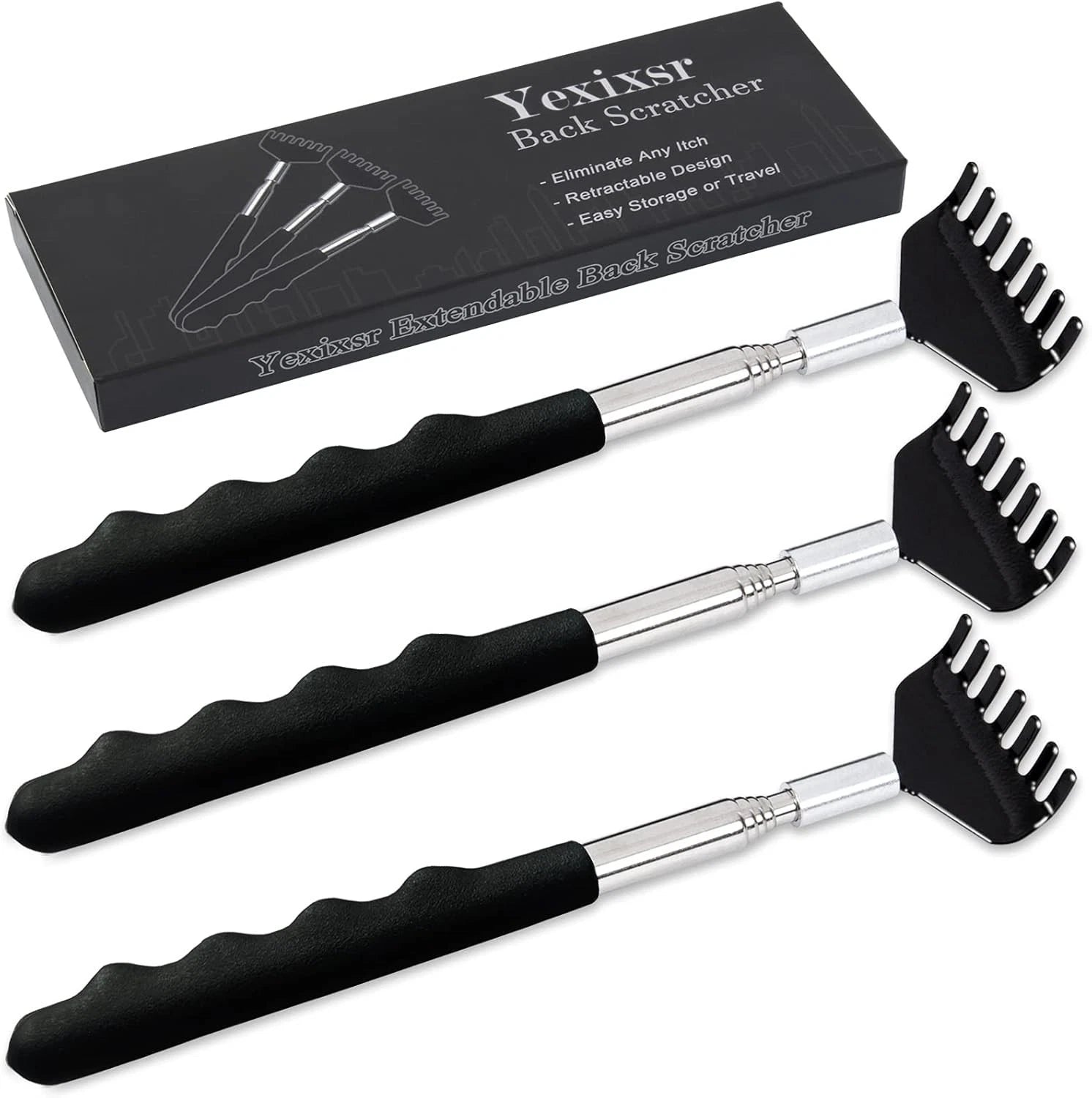 3 Pack Extendable Back Scratcher, Stainless Steel Portable Telescoping Back