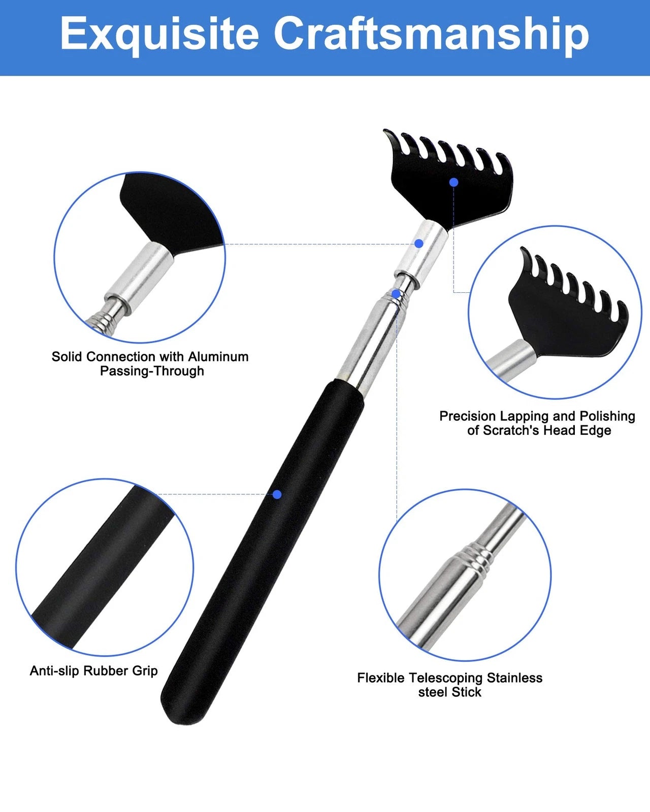 2 Pack Portable Extendable Back Scratcher Metal Telescoping Back Scratchers
