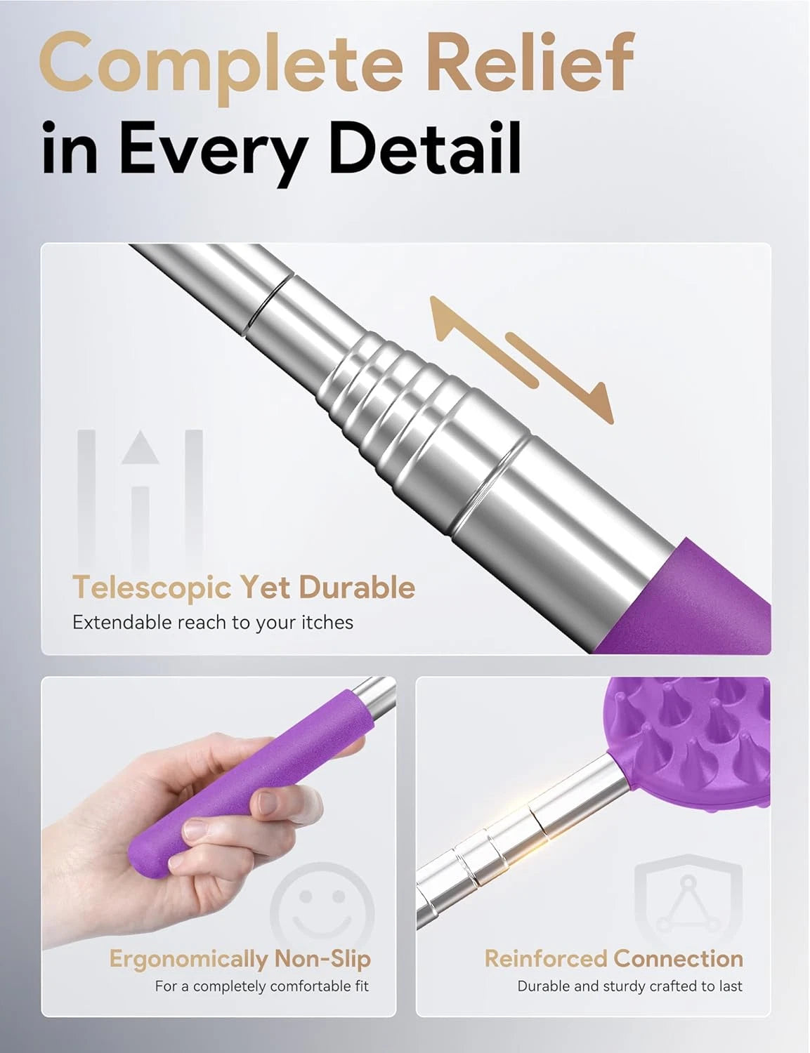 TUKUOS Telescoping Back Scratcher with 4Pcs Detachable Scratching Heads, Back Sc