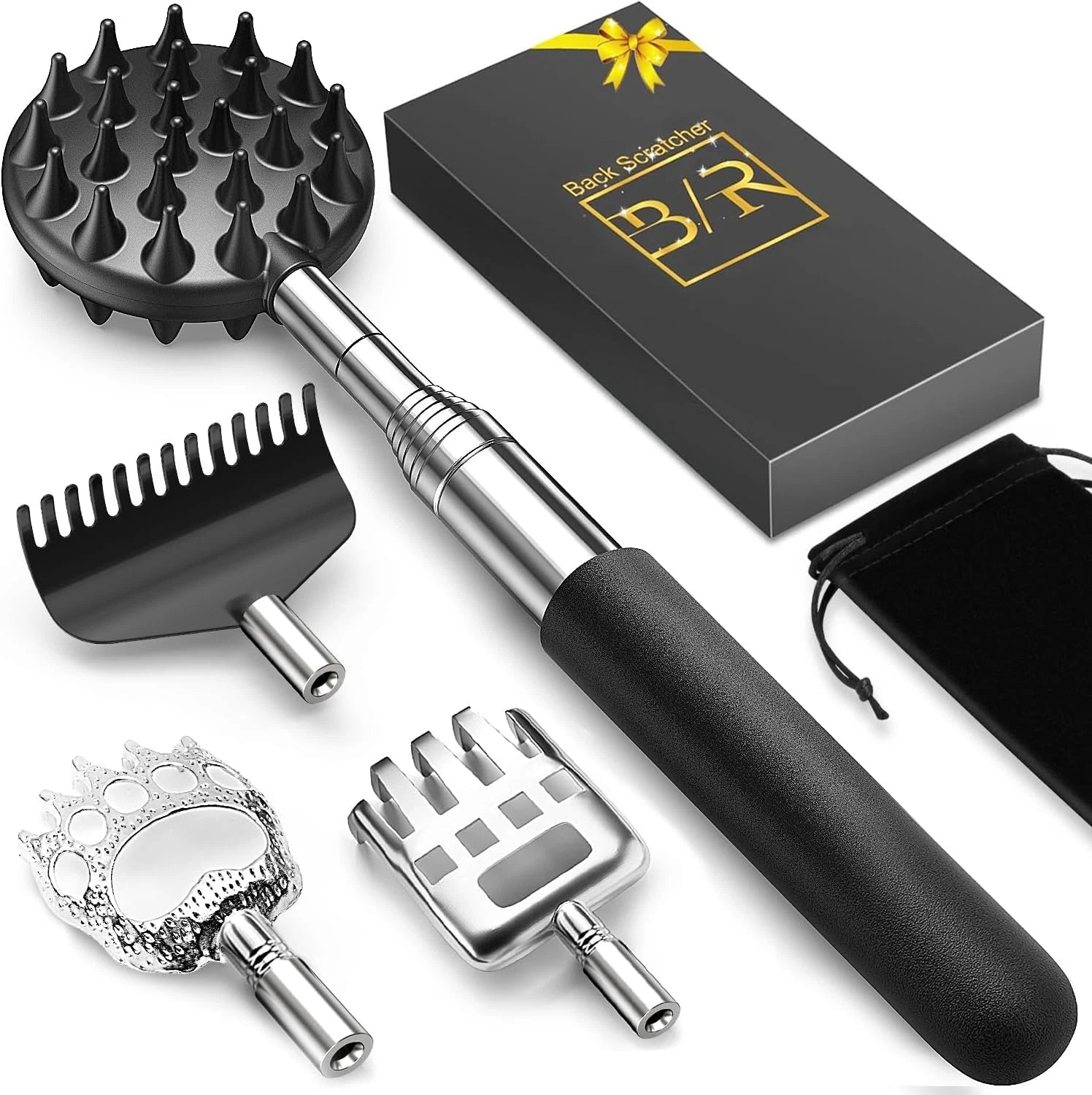 TUKUOS Telescoping Back Scratcher with 4Pcs Detachable Scratching Heads, Fathers