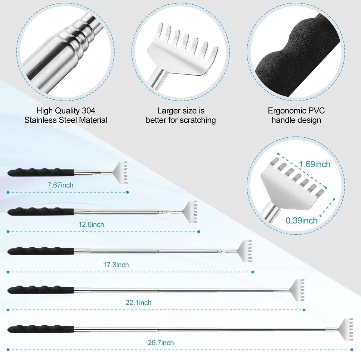 3 Pack Extendable Back Scratcher Long Reach Back Scratcher Telescopic Steel