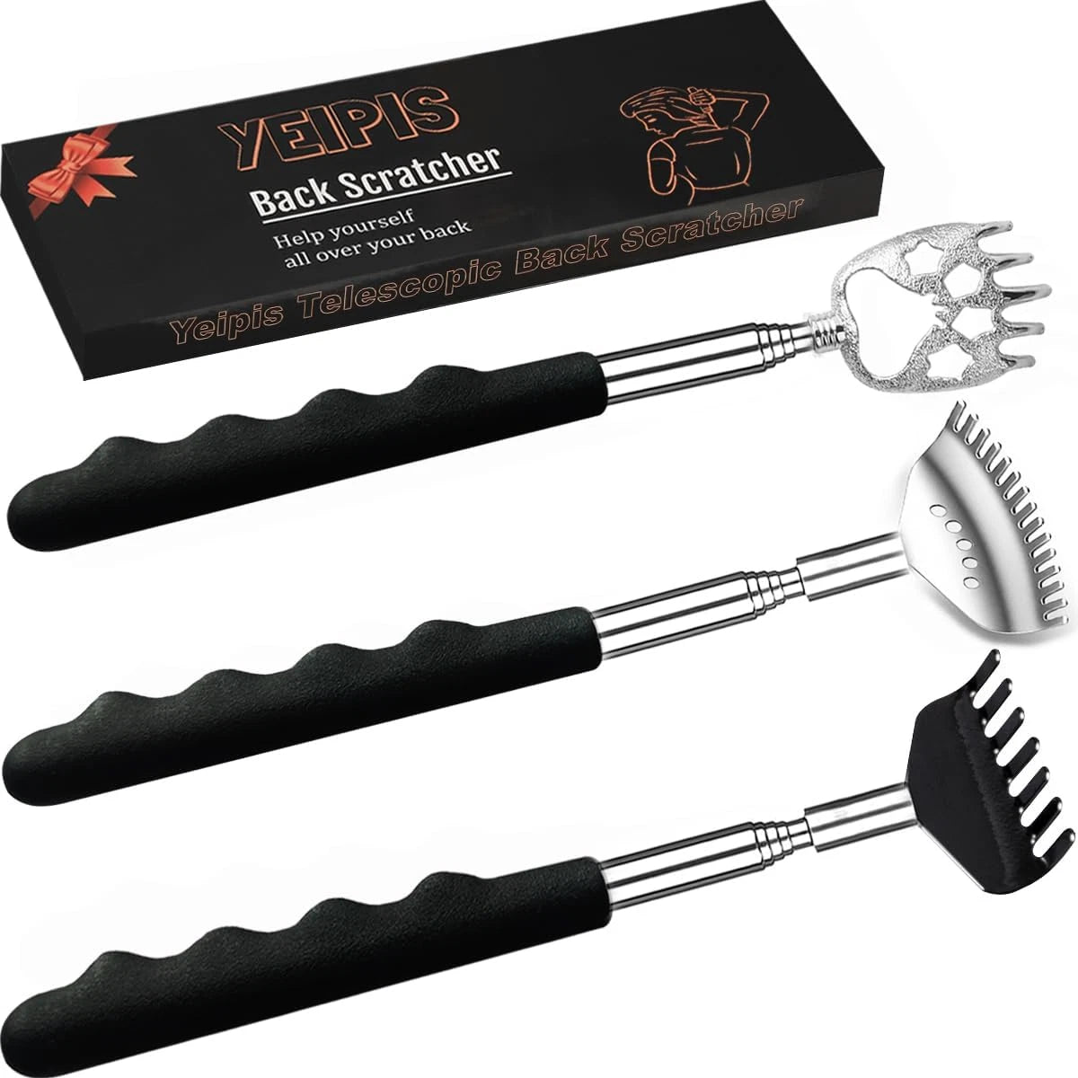 Back Scratcher Set 3 Pc Telescoping Metal Extendable Massager Gift for Men Women