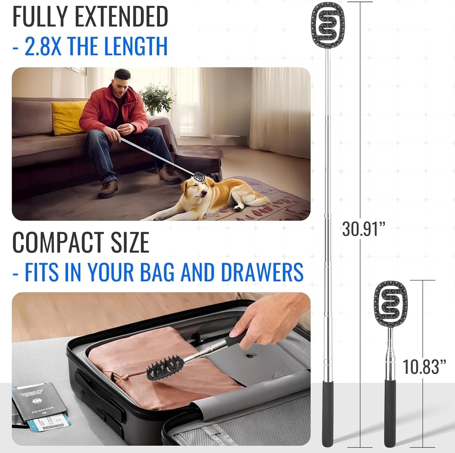 Oversized Back Scratcher with 3 Detachable Heads, Stocking Stuffer for Men & ...