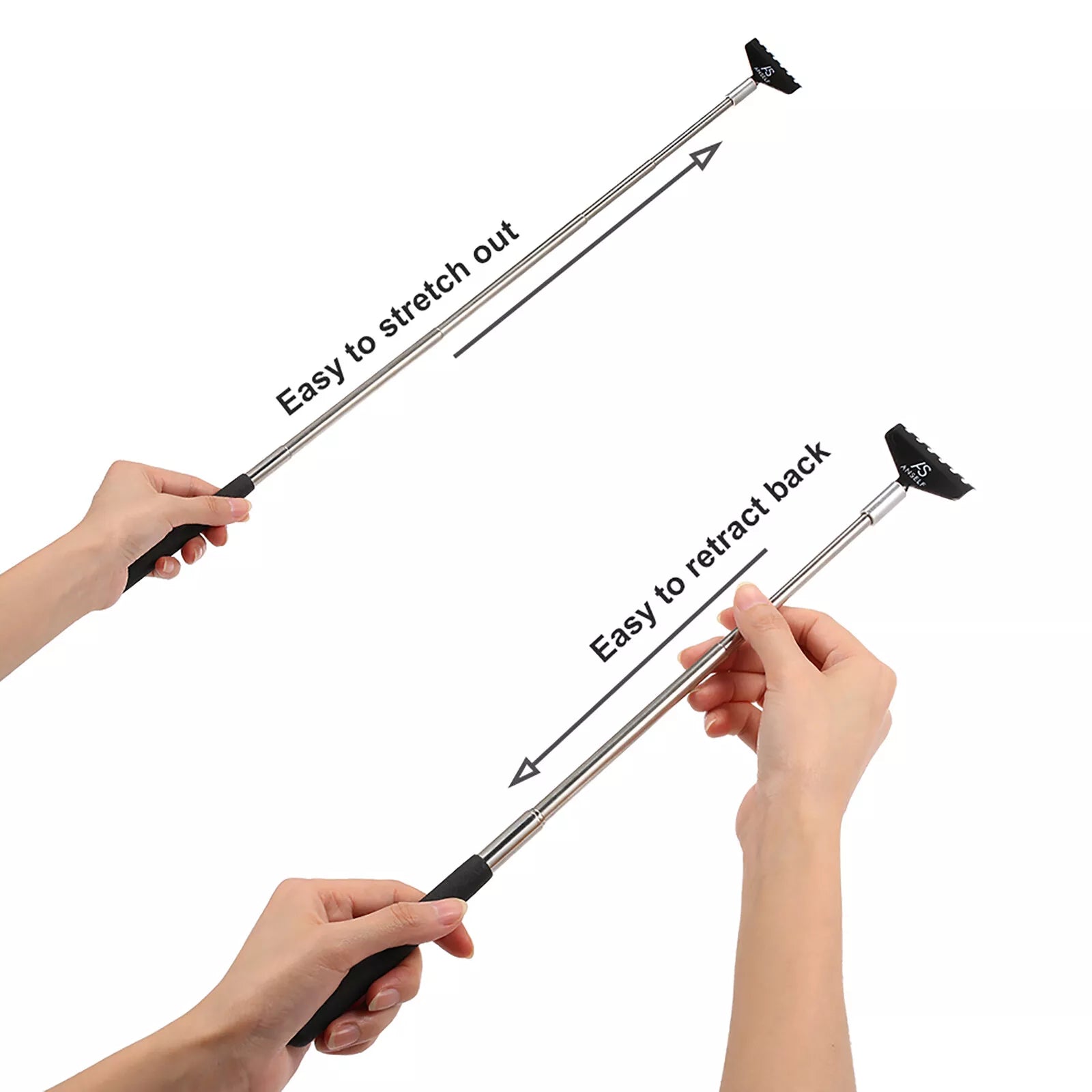 Telescopic Back Scratcher Massager Metal Extendable 5 Section 20-68cm Black U4O0