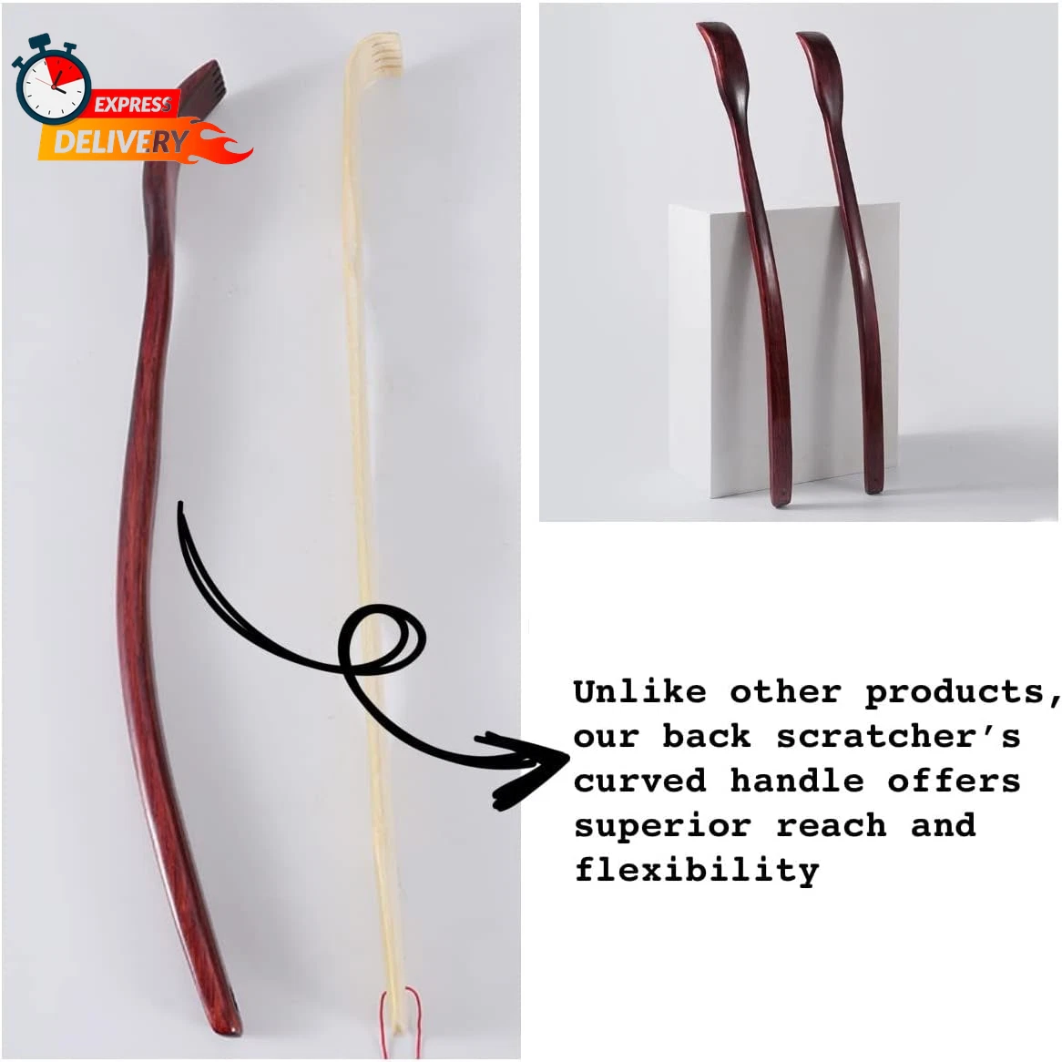 ITCHY-BAN Oversized Wooden Back Scratcher: 18'' Extended Curved Handle for Bette