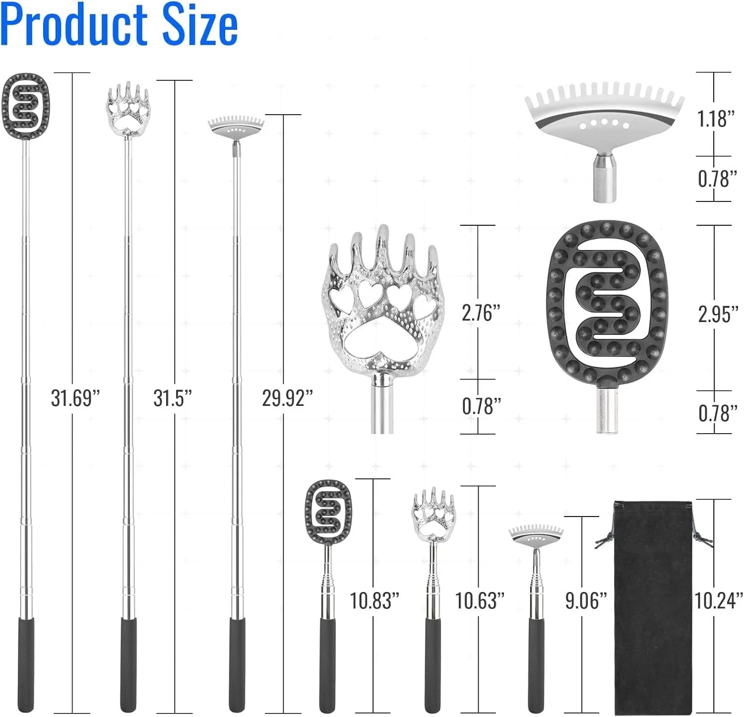 Oversized Back Scratcher with 3 Detachable Heads, Stocking Stuffer for Men & ...