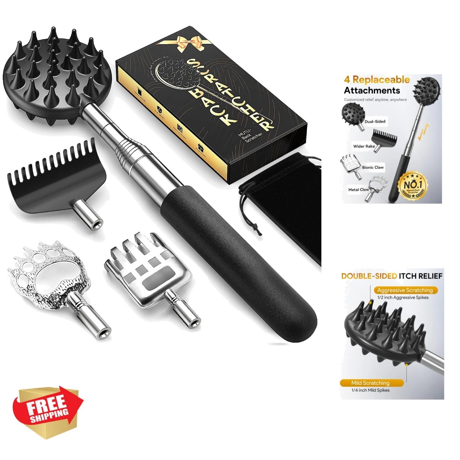 Luxury Stainless Steel Back Scratcher with Detachable Heads for Ultimate Comfort