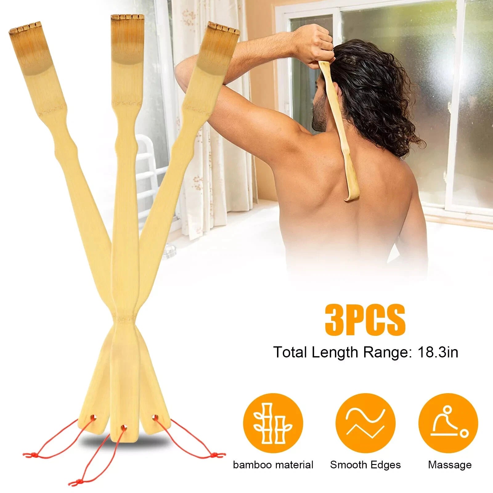 3X Natural Bamboo 18.3" Back Scratcher Long Reach Pick Itch Relief Massage Tool