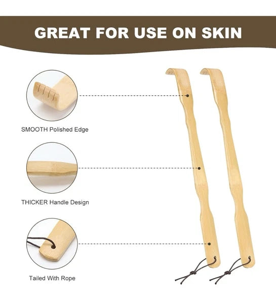 2 Pack Wooden Bamboo Back Scratcher, 19 Inch Long Handle 2 Pack,