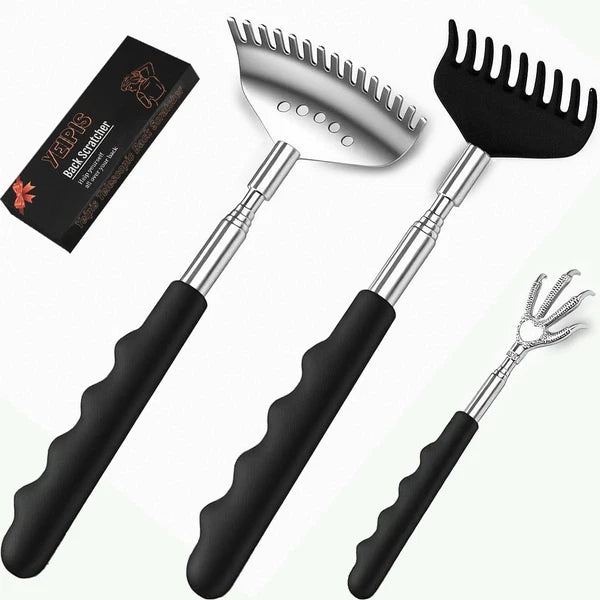 3 Pack Metal Portable Telescoping Back Scratchers with Rubber Handles