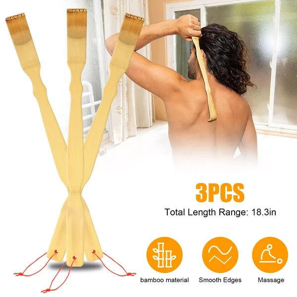 3X Natural Bamboo 18.3" Back Scratcher Long Reach Pick Itch Relief Massage Tool