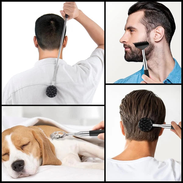 Telescoping Back Scratcher with 3 Detachable Heads, Metal & Rake, Xmas Gifts