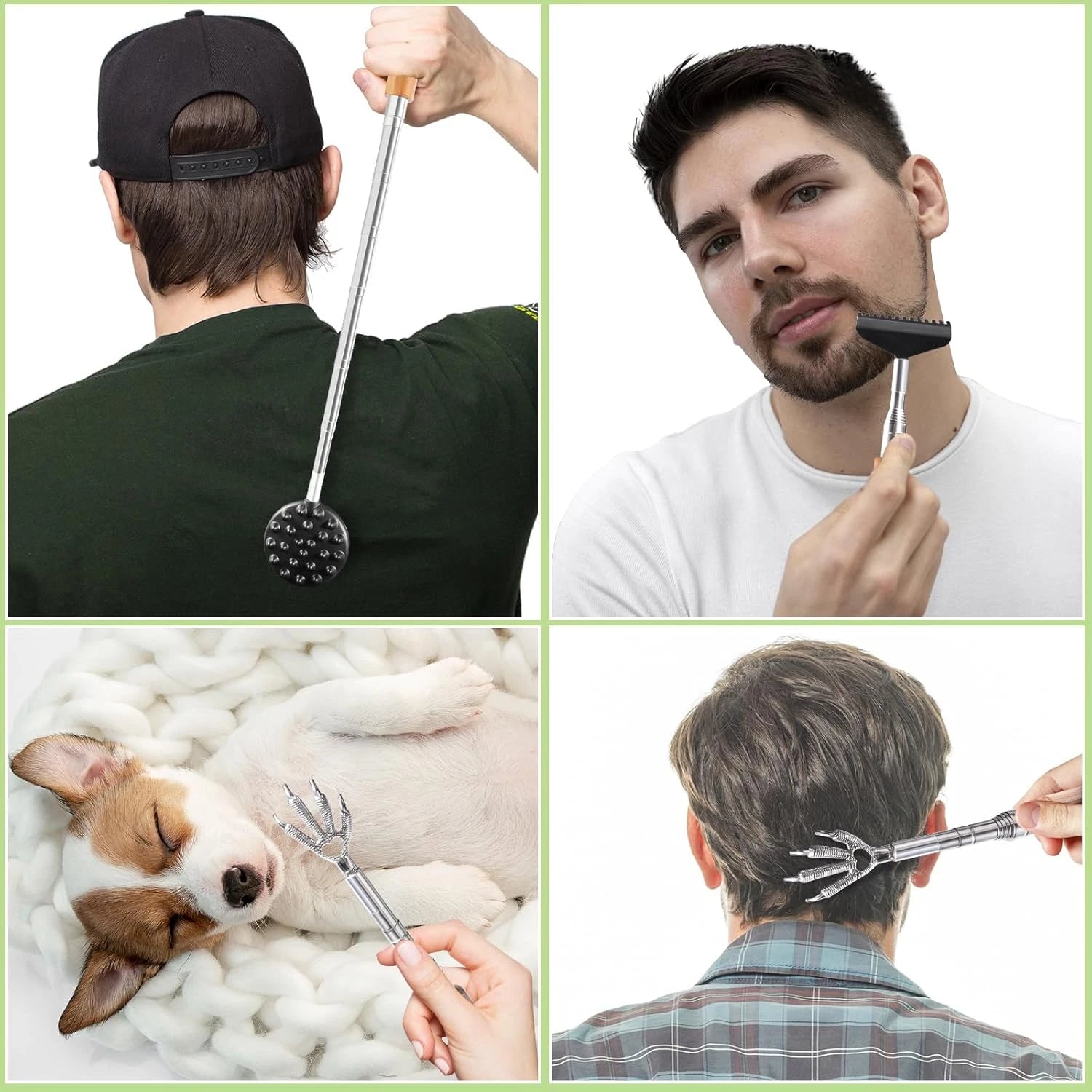 Telescoping Back Scratcher: 4 Detachable Heads, Bamboo Handle - Christmas Gift