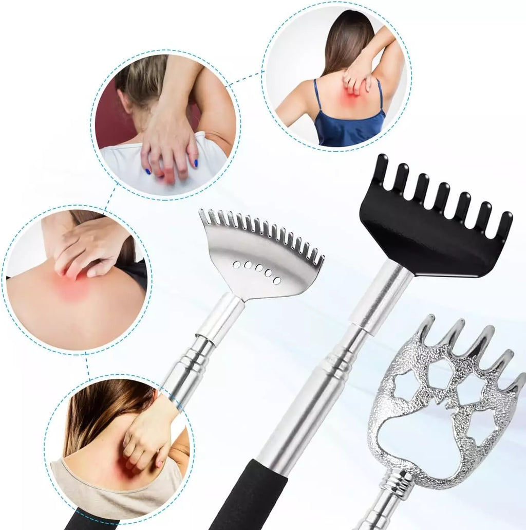 3 Pack Different Back Scratcher Metal Portable Telescoping with Rubber Handles,