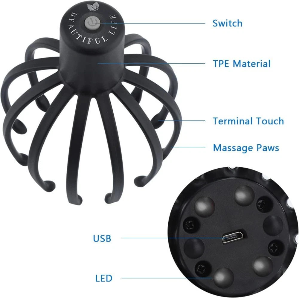 Octopus Claw Head Massager Scratcher Scalp Massage Relax Calm Stress Relief USB