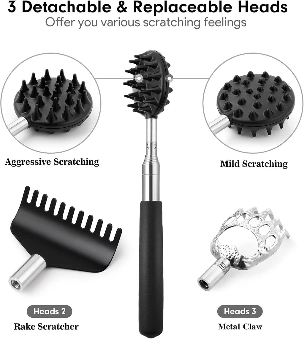 Telescoping Back Scratcher with 4Pcs Detachable Scratching Heads, Gifts for Men