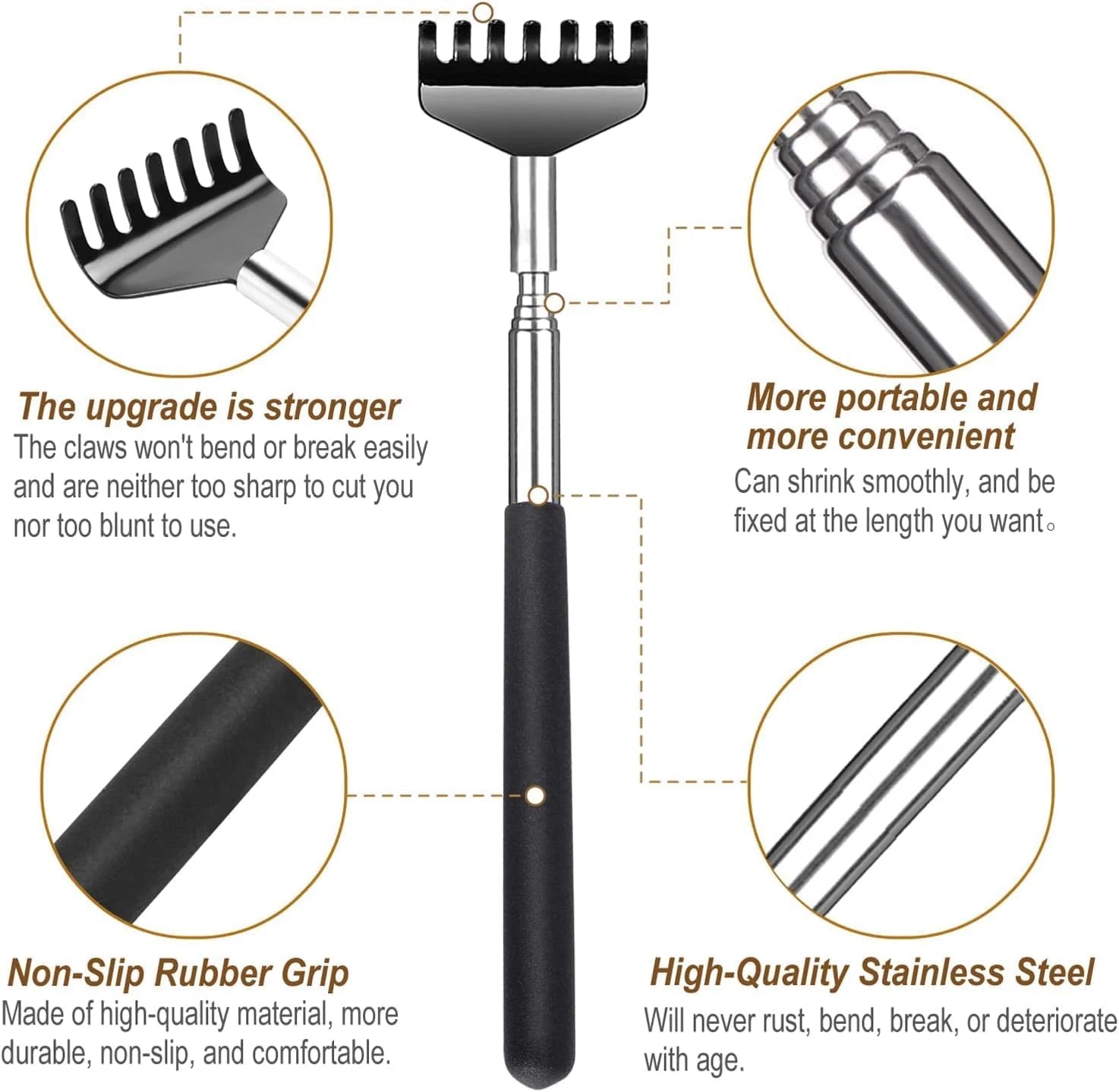 3Pcs Back Scratcher Extendable Telescoping Massager Portable Stress Relief Tool