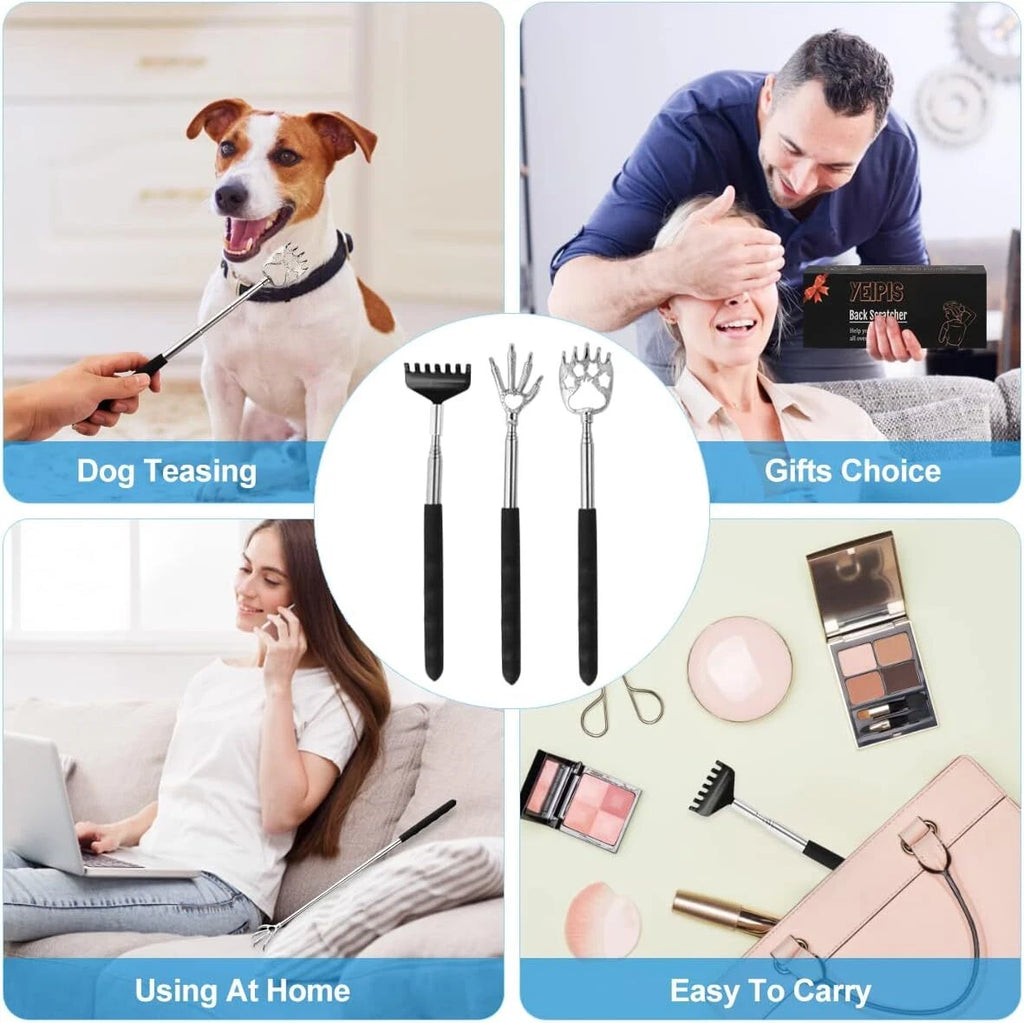 3 Pack Back Scratcher Metal Portable Telescoping Back Scratchers with Rubber Han