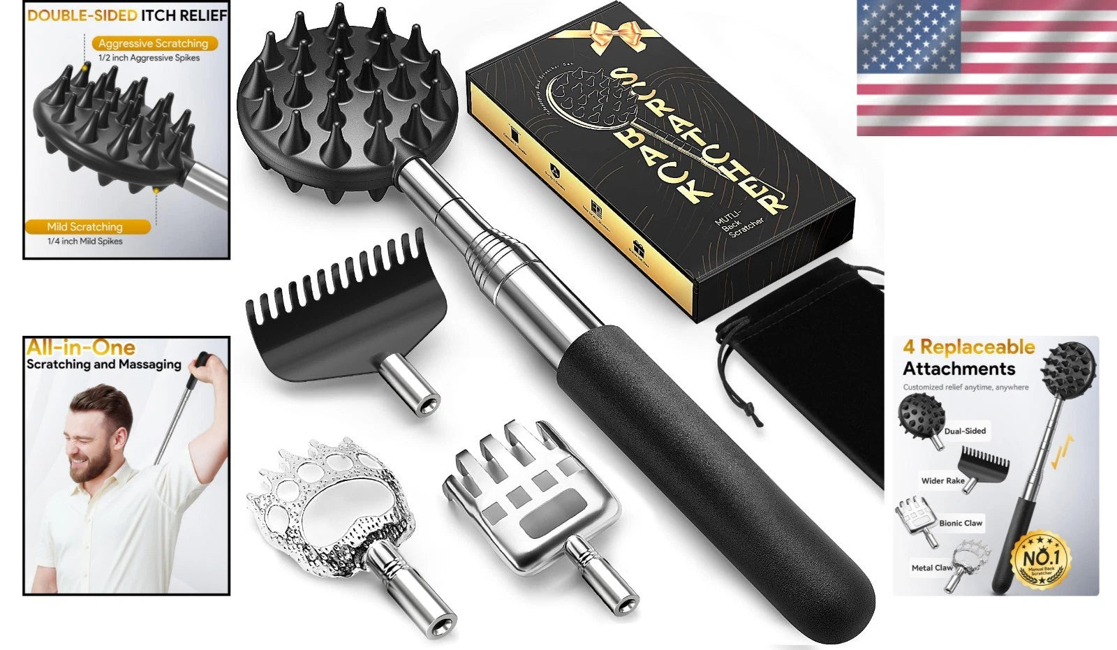 Luxury Stainless Steel Back Scratcher with Detachable Heads for Ultimate Comfort