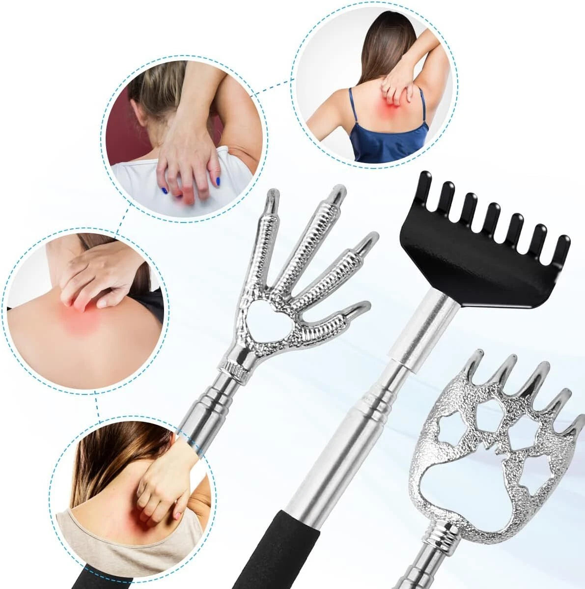 3 Pack Back Scratcher Metal Portable Telescoping Back Scratchers with Rubber Han