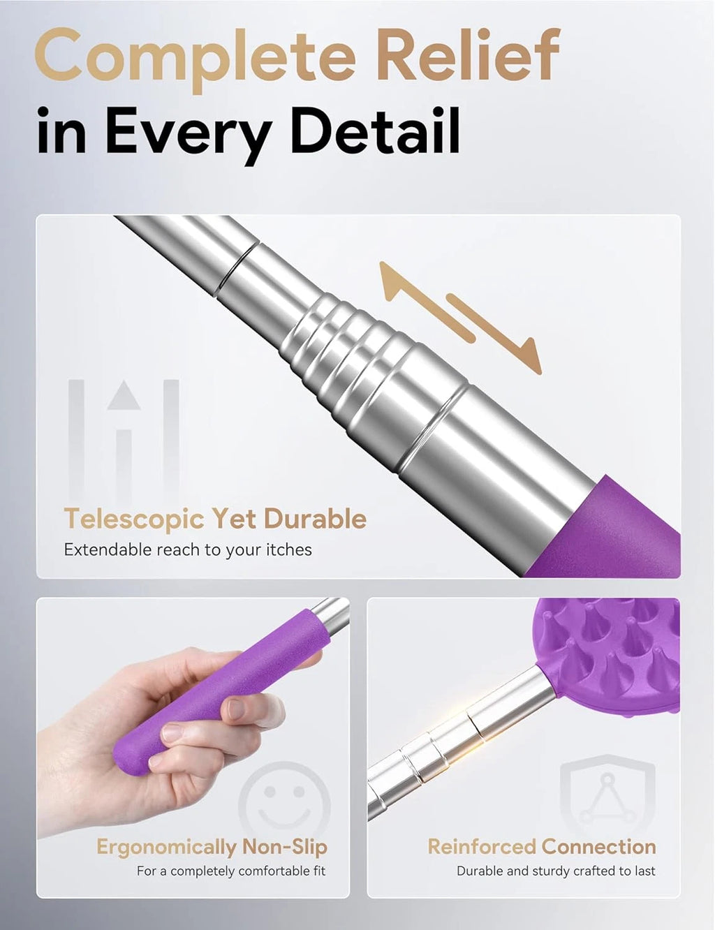 TUKUOS Telescoping Back Scratcher with 4Pcs Detachable Scratching Heads, Back Sc