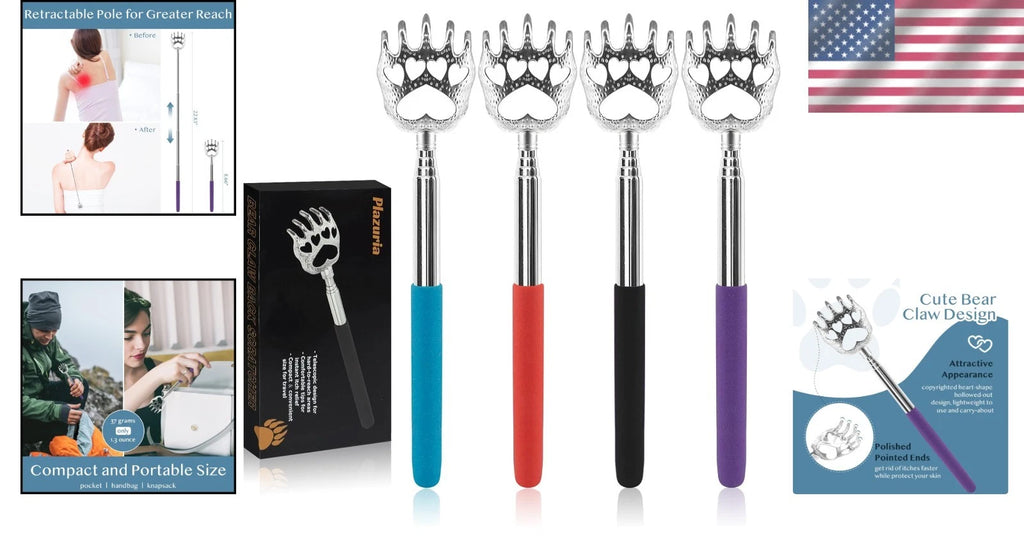 Multi-Purpose Telescopic Back Scratchers - 4-Pack for Easy Itch Relief Anywhere