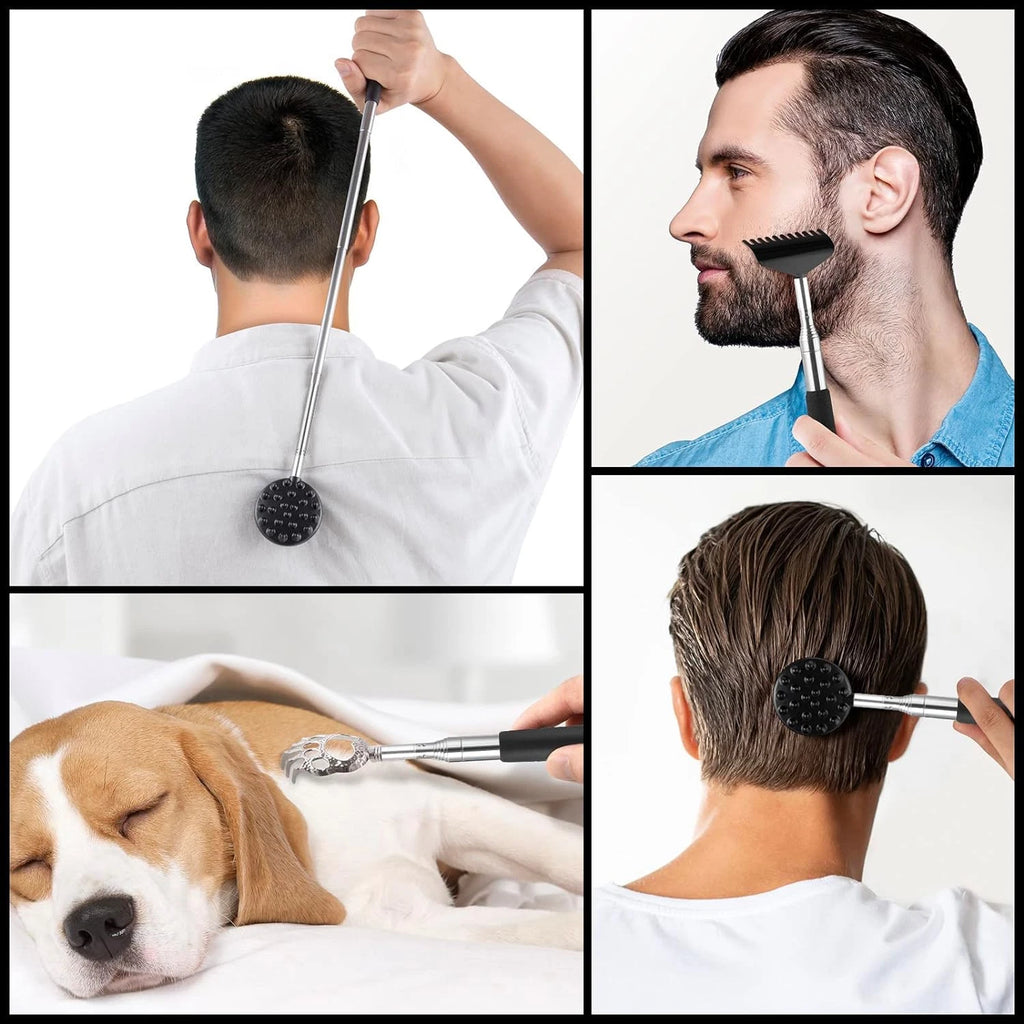 Telescoping Back Scratcher with 3 Detachable Heads, Metal & Rake, Xmas Gifts