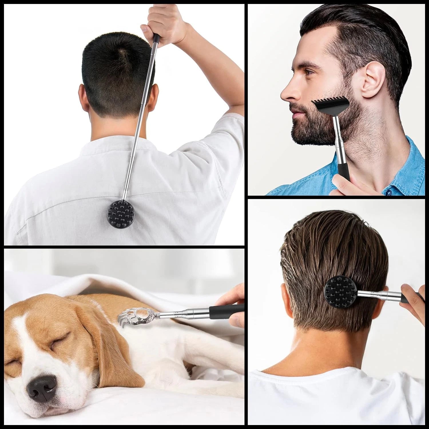 Telescoping Back Scratcher with 3 Detachable Heads, Metal & Rake, Xmas Gifts