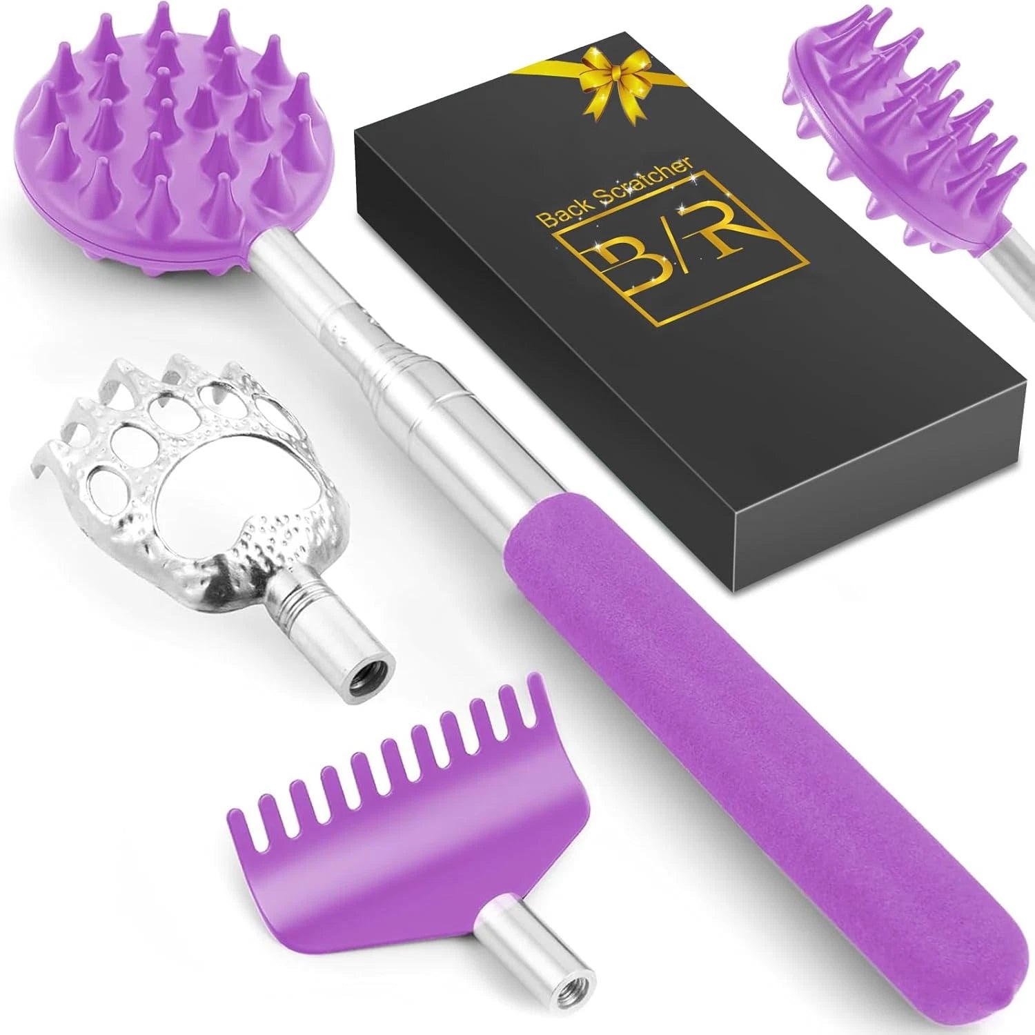 TUKUOS Telescoping Back Scratcher with 4Pcs Detachable Scratching Heads, Back Sc