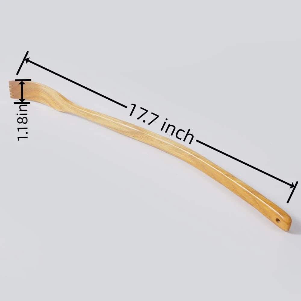 Oversized Wooden Back Scratcher: 18'' Extended Curved Handle for Better Reach, H