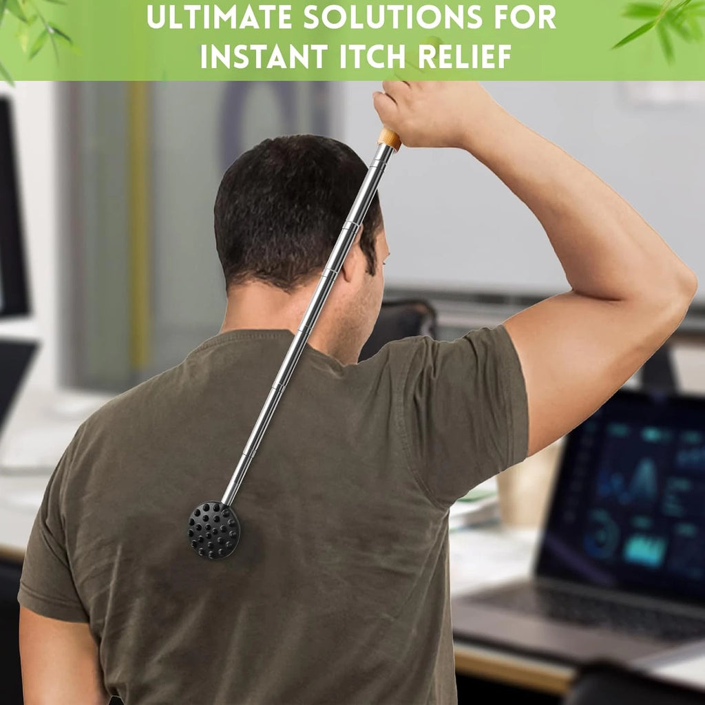 Telescoping Back Scratcher: 4 Detachable Heads, Bamboo Handle - Christmas Gift