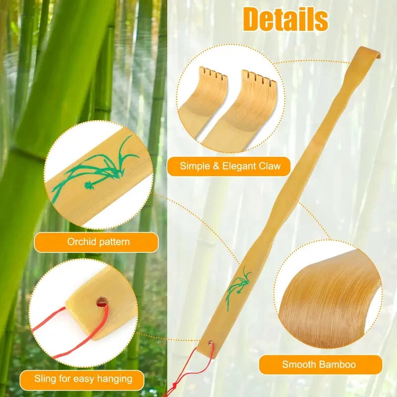 2PC Natural Bamboo 18.3" Back Scratcher Long Reach Pick Itch Relief Massage Tool