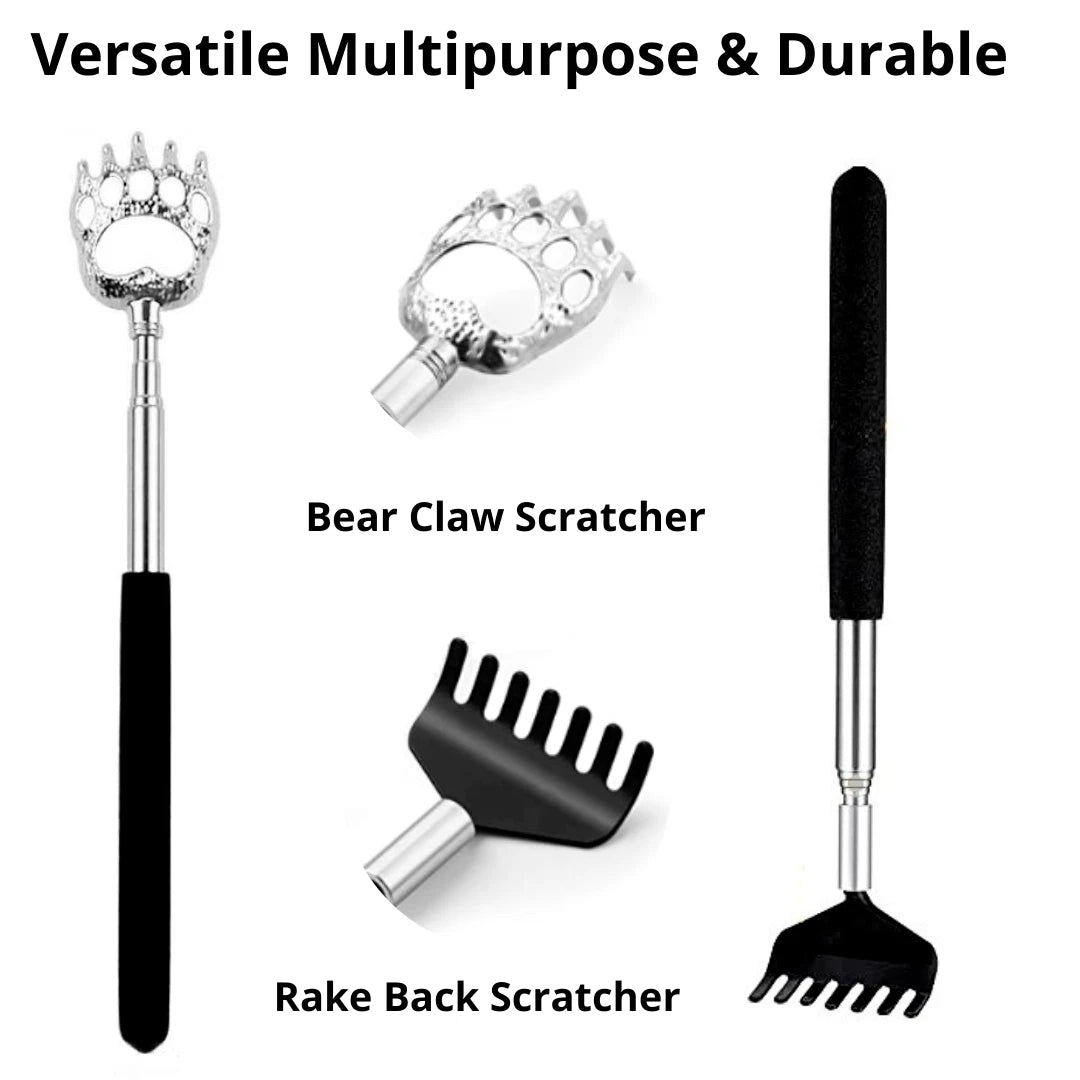 Stainless Steel & Rubber Extendable 30“ Back Scratcher with 3 Detachable Heads