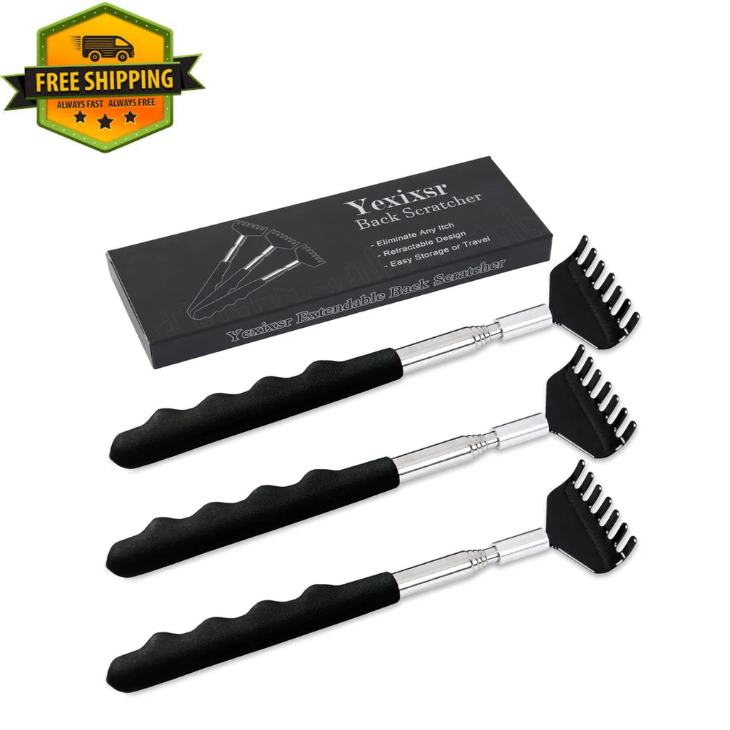 3 Pack Extendable Back Scratcher, Stainless Steel Portable Telescoping Back