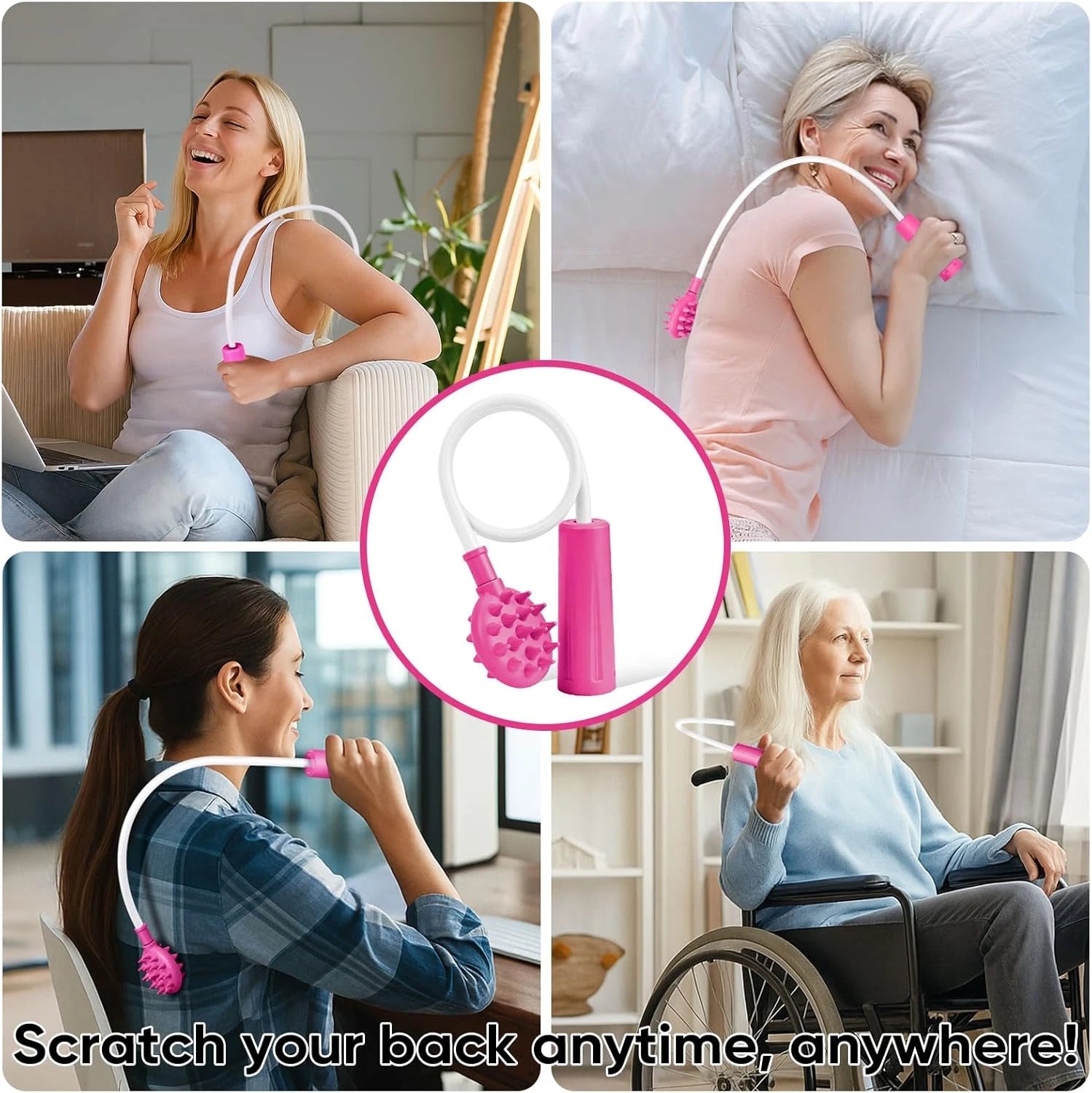 Upgraded Pink Curved Back Scratcher for Women Men Extra Long Flexible Bendable