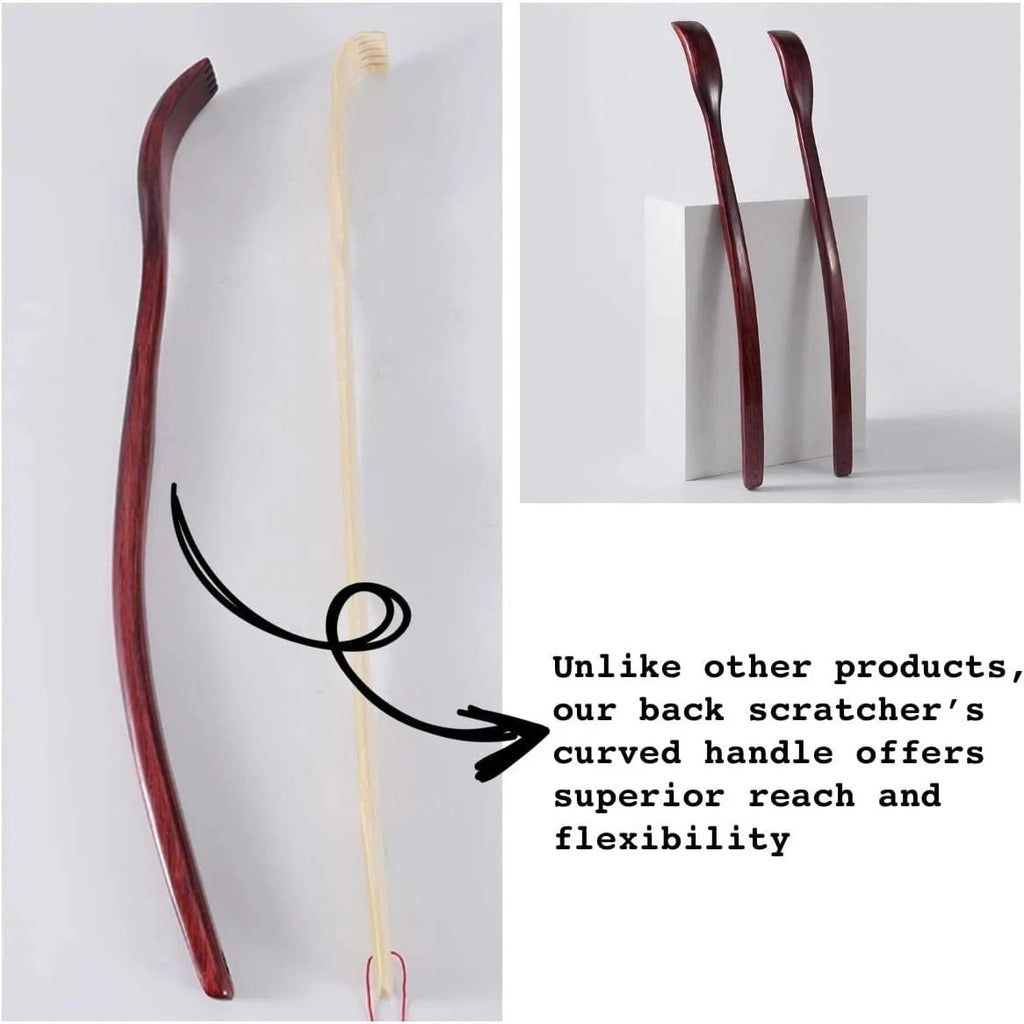 Oversized Wooden Back Scratcher: 18'' Extended Curved Handle for Better Reach,