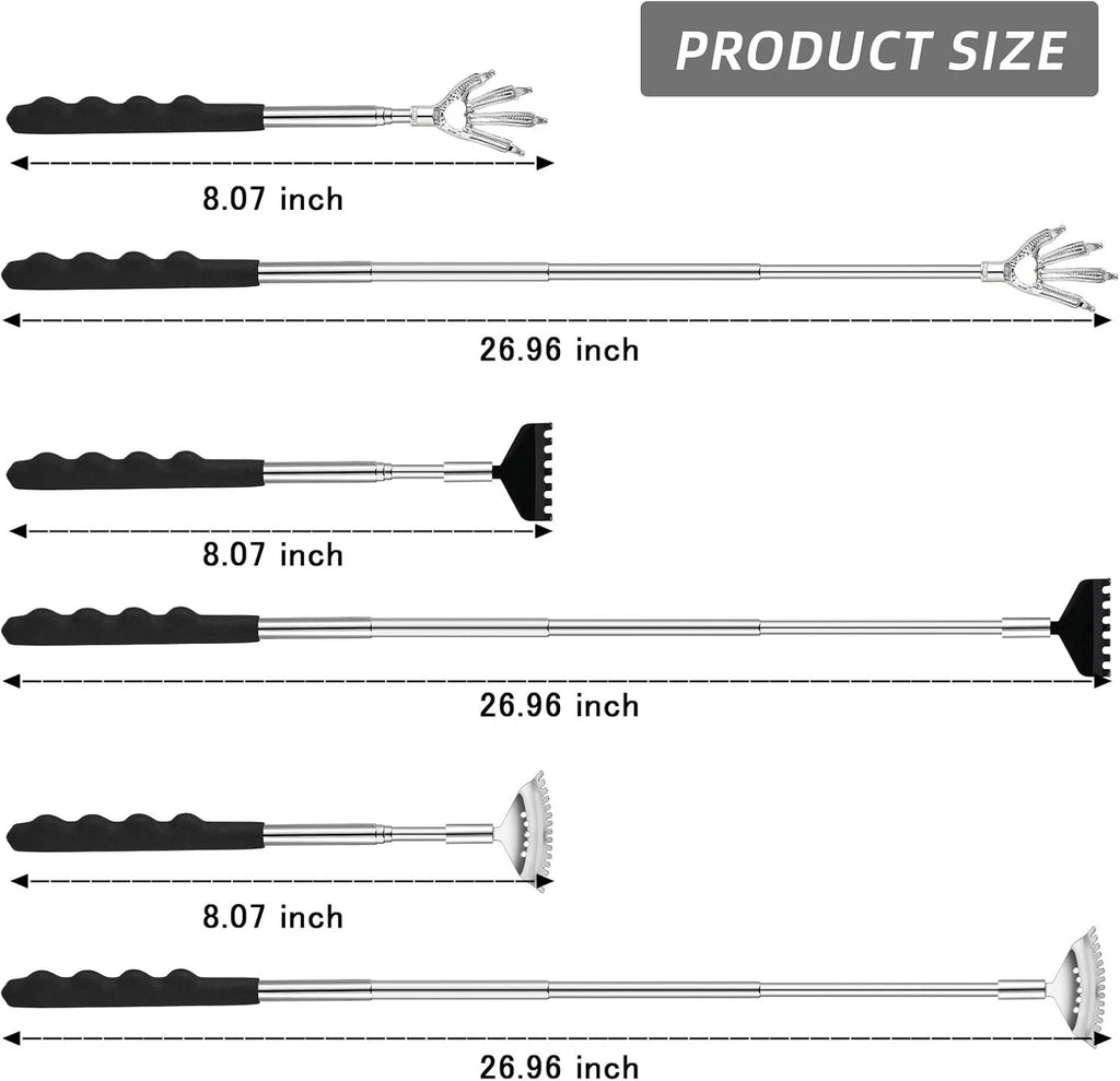 3 Pack Metal Portable Telescoping Back Scratchers with Rubber Handles