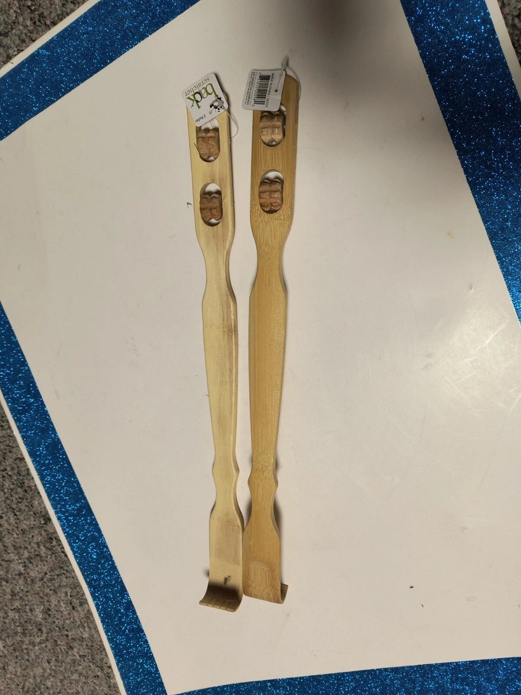 2 Vintage bamboo Wooden 18" Long Back Scratchers with Rollers. New With Tags.