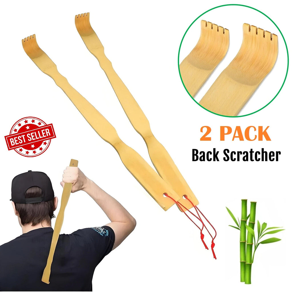 2PC Natural Bamboo 18.3" Back Scratcher Long Reach Pick Itch Relief Massage Tool