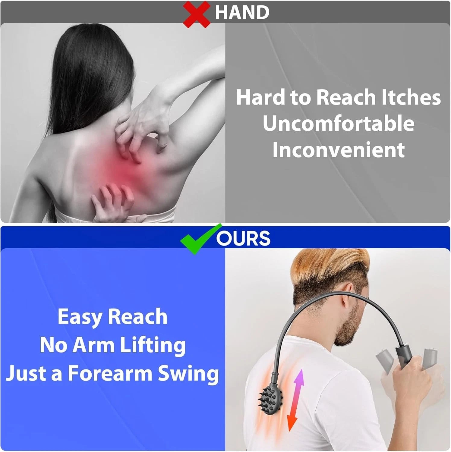 Upgraded Curved Back Scratcher for Men Women, 360° Reach Flexible Effortless Ba
