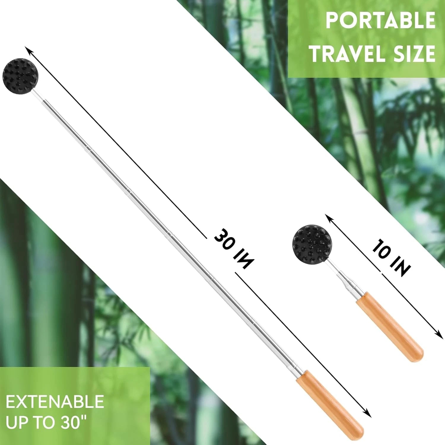 Telescoping Back Scratcher: 4 Detachable Heads, Bamboo Handle - Christmas Gift