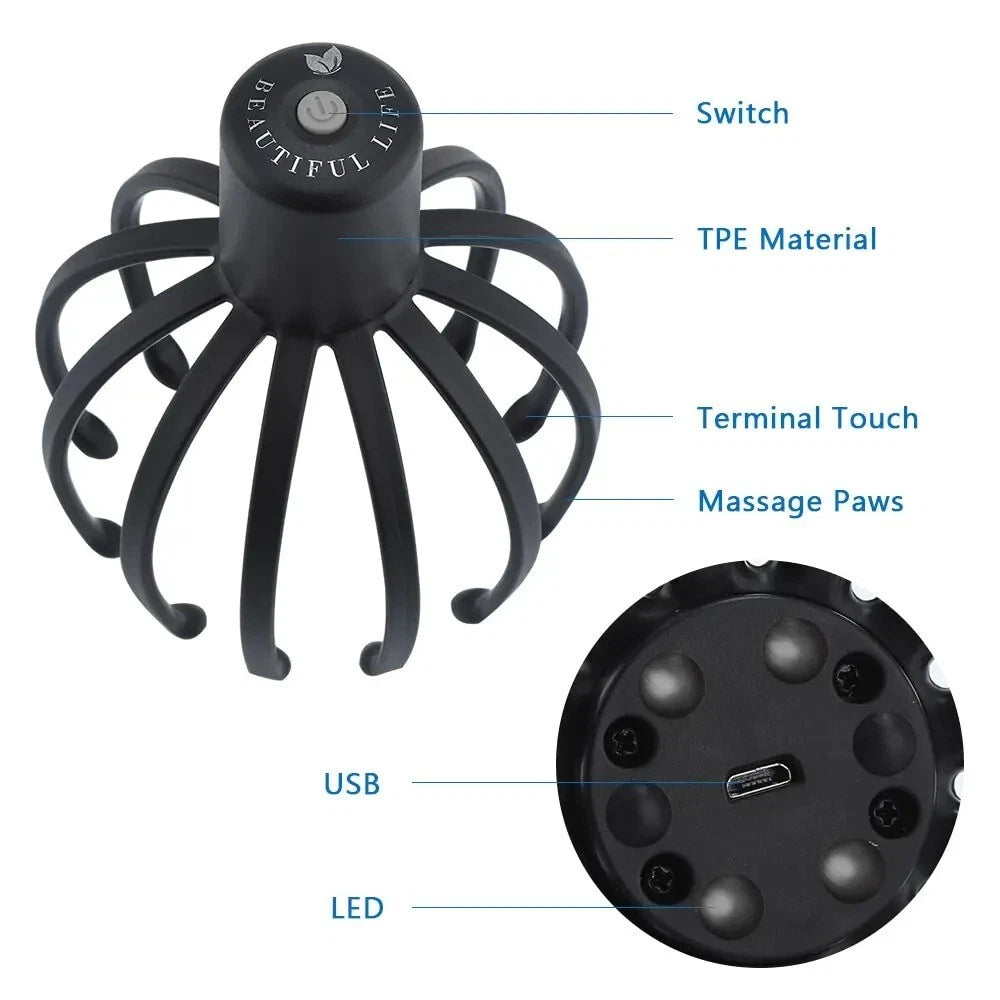 Electric Octopus Claw Scalp Massager Stress Relief Therapeutic Head Scratcher