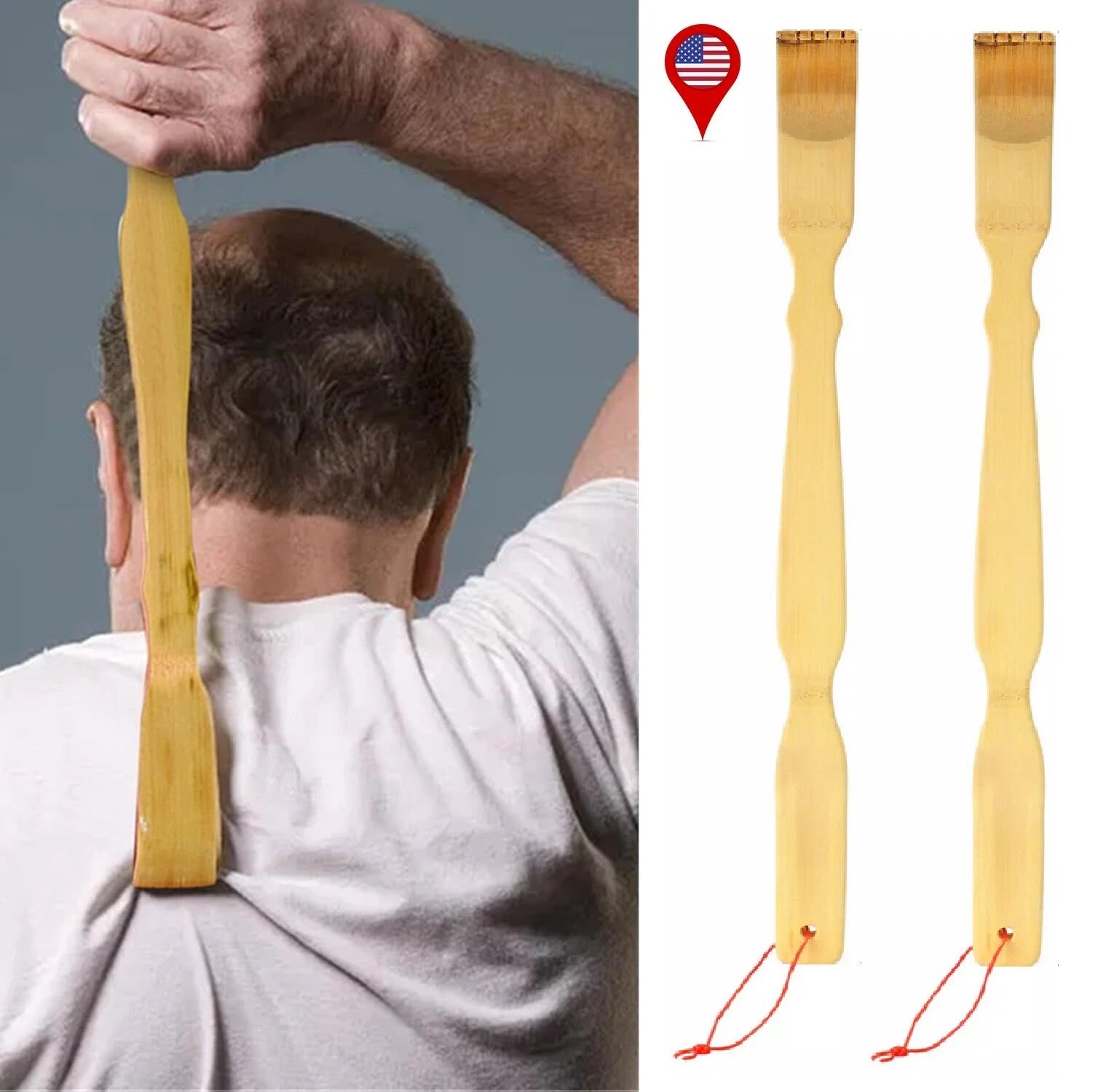 2PC Natural Bamboo 18.3" Back Scratcher Long Reach Pick Itch Relief Massage Tool