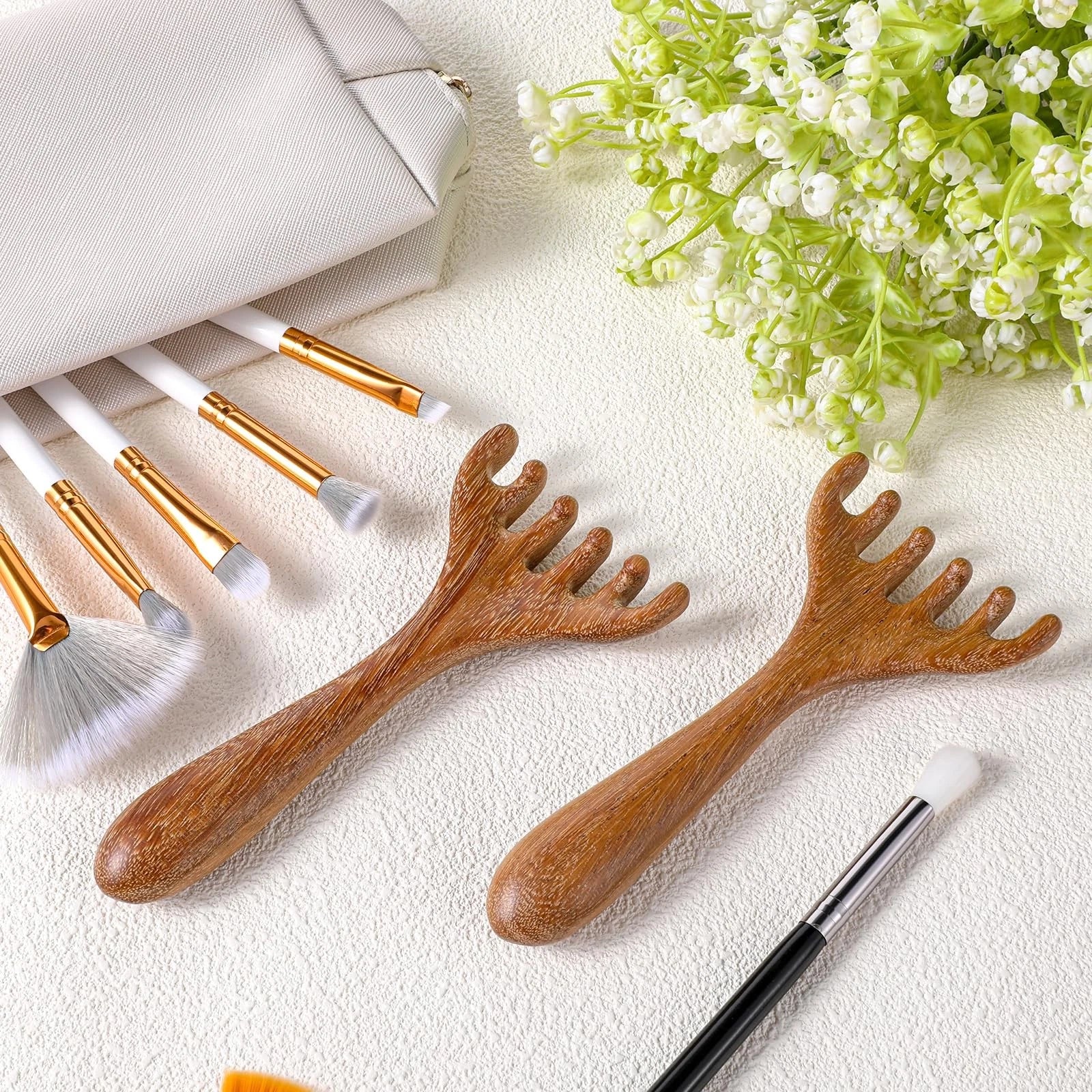 2 Pack Portable Wooden Head Massager Scalp Scratcher for Relaxation Stress