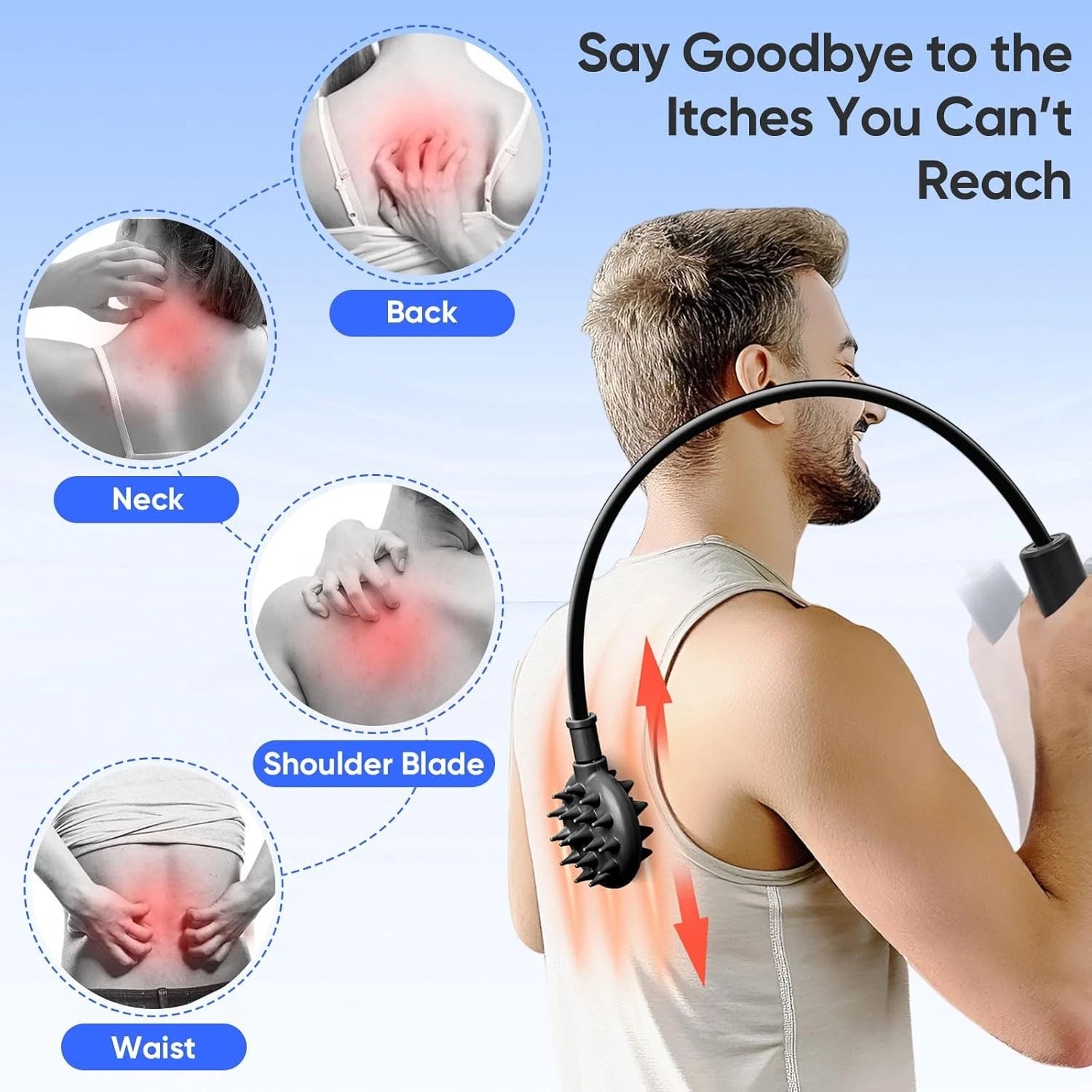 Upgraded Curved Back Scratcher for Men Women, 360° Reach Flexible Effortless Ba