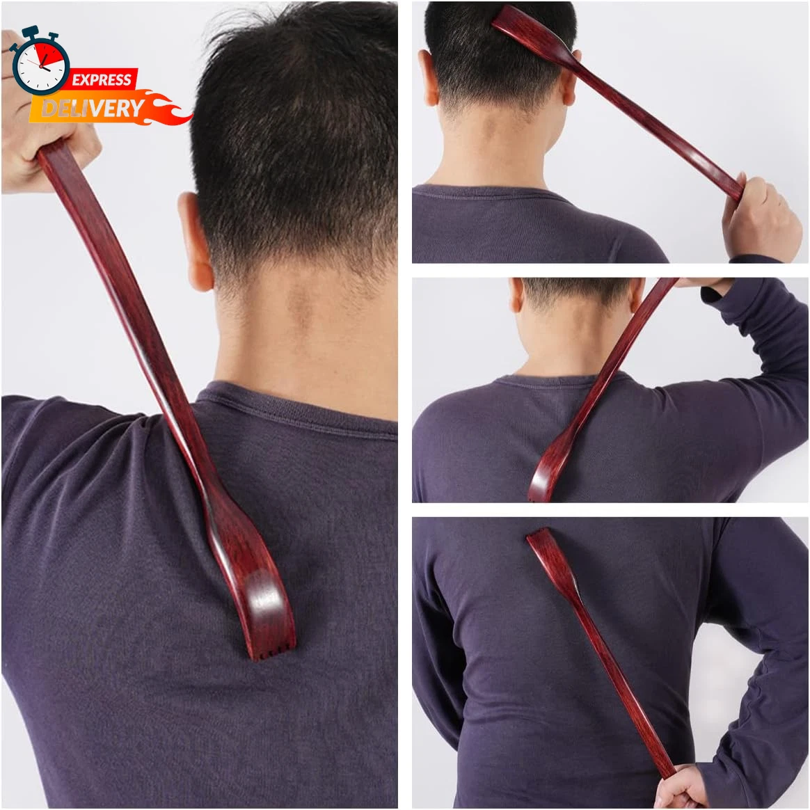 ITCHY-BAN Oversized Wooden Back Scratcher: 18'' Extended Curved Handle for Bette