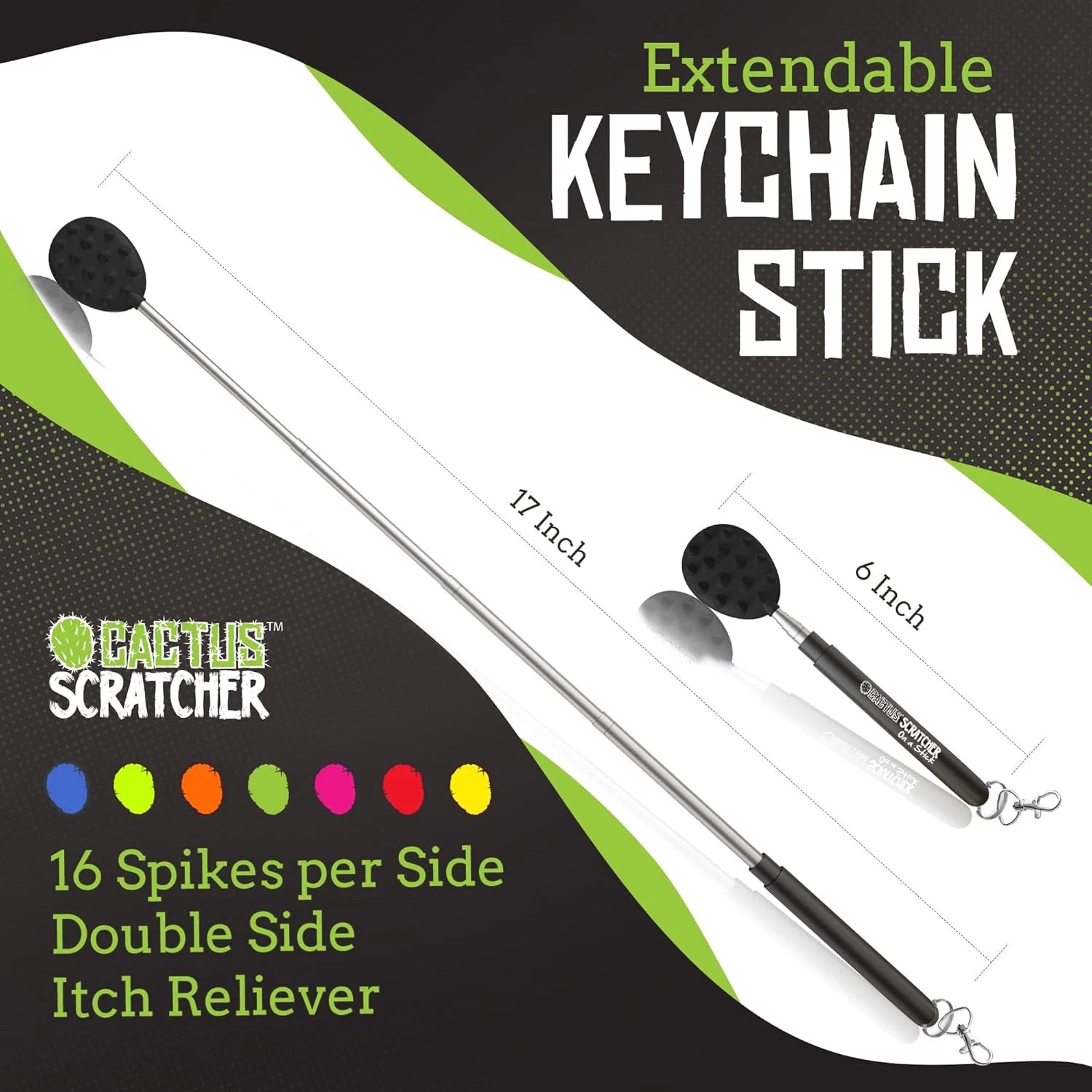 Cactus Scratcher Extendable Keychain Back Scratcher, Long Stick Double-Sided Itc