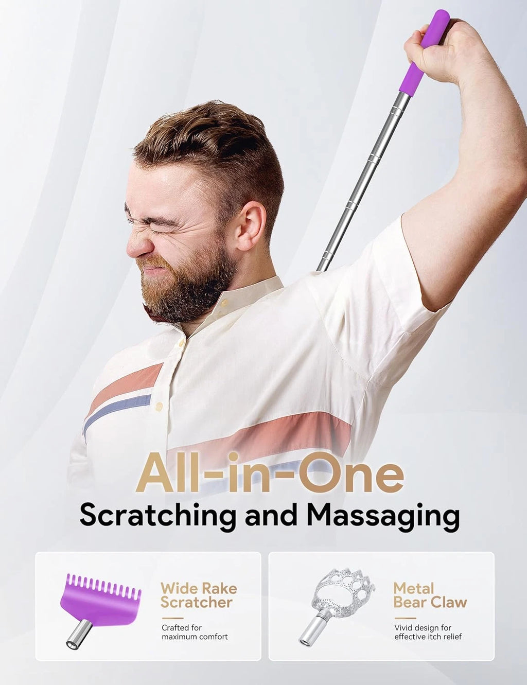 TUKUOS Telescoping Back Scratcher with 4Pcs Detachable Scratching Heads, Back Sc