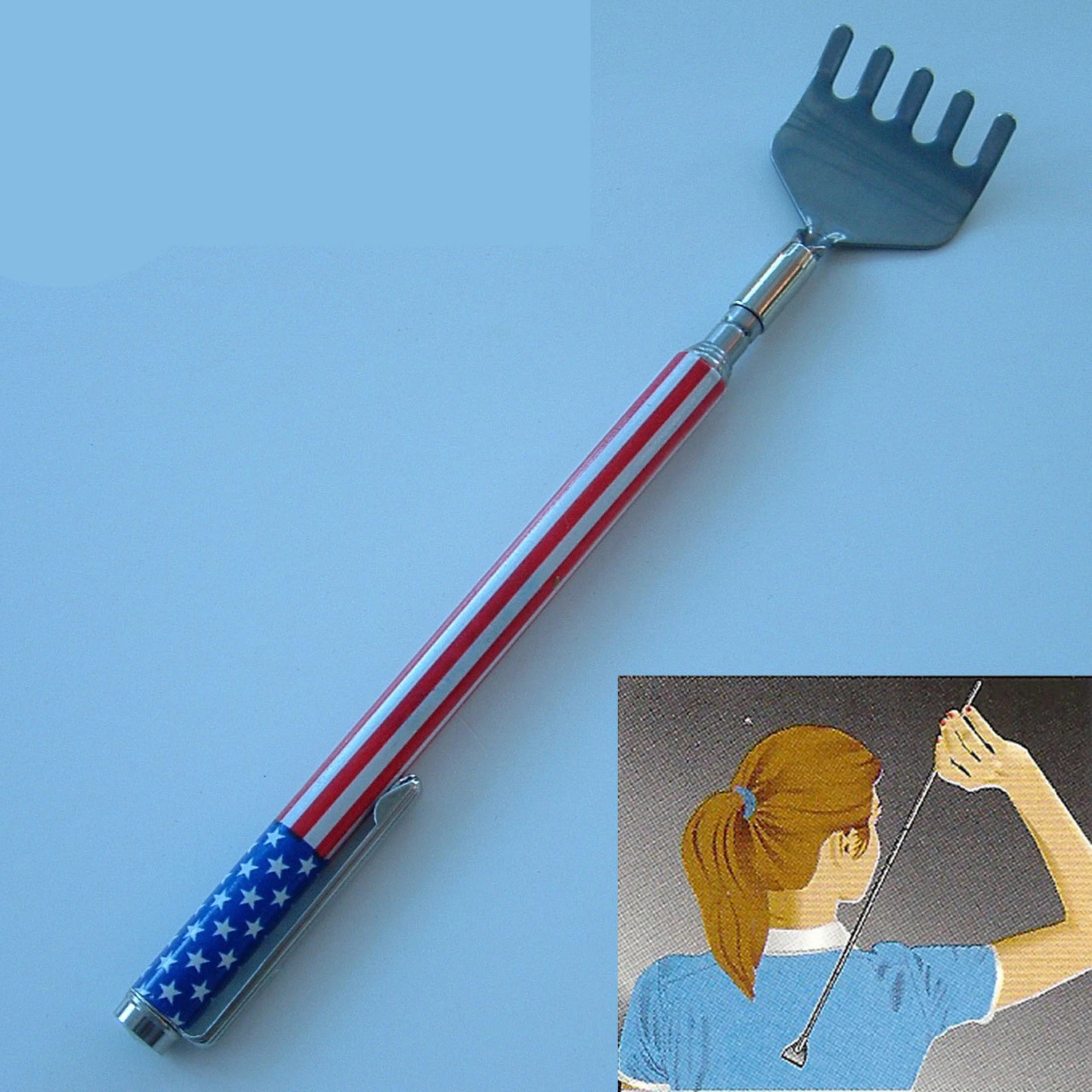 American Flag Telescoping / Telescopic Metal Back Scratcher Clip (MrWholesale)